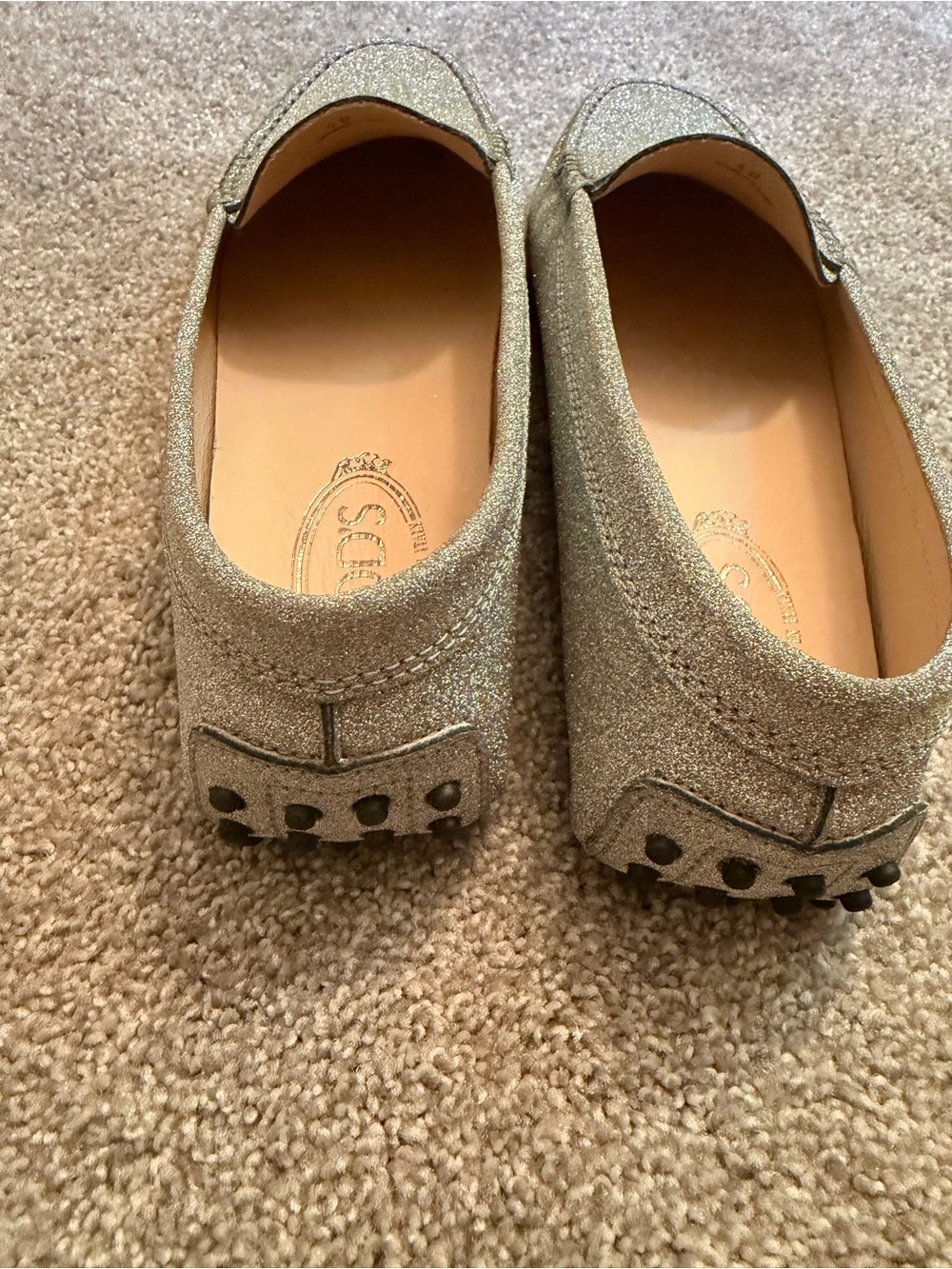Tod's Silver Glitter Leather Gommino Driving Shoes - Picture 8 of 8